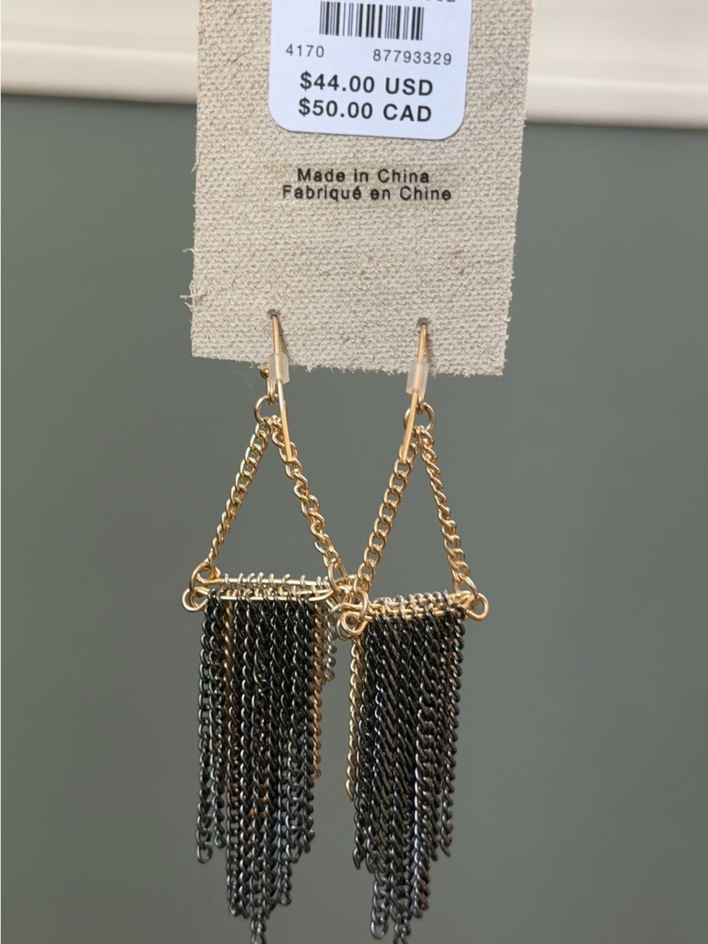Anthropologie Gold Silver Gunmetal Chain Fringe Chandelier Drop Earrings NWT - Picture 2 of 4